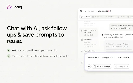 Tactiq ডাউনলোড করুন: Google Meet, Zoom ও MS Teams মিটিং নোটস - Screenshot 5